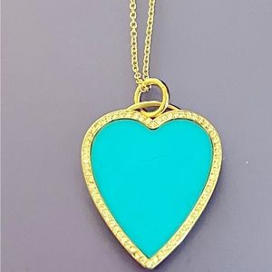 Jennifer Meyer Turquoise Inlay Heart Necklace with Diamonds.